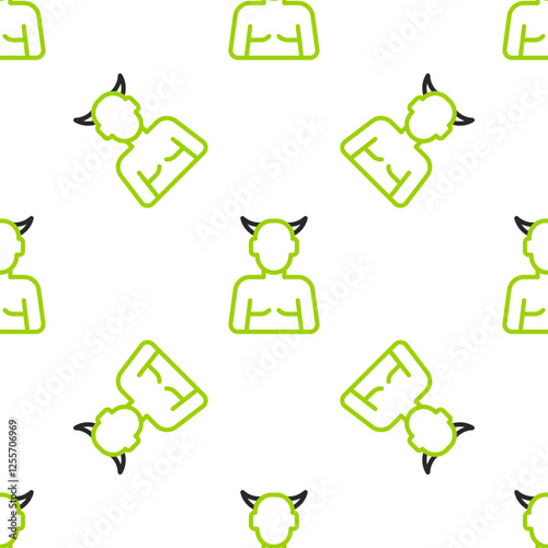 Line Krampus, heck icon isolated seamless pattern on white background. Horned devil. Traditional Christmas devil. Happy Halloween party. Vector