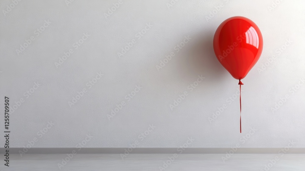 Single red balloon floating, white background, minimalistic concept Single red balloon floating, white background, minimalistic concept