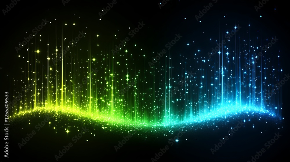 Obraz premium Abstract Green Blue Light Particle Wave Display