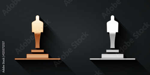 Gold and silver 3D printer model icon isolated on black background. 3d printing. Long shadow style. Vector