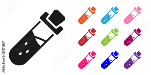 Black Bottle with potion icon isolated on white background. Flask with magic potion. Happy Halloween party. Set icons colorful. Vector