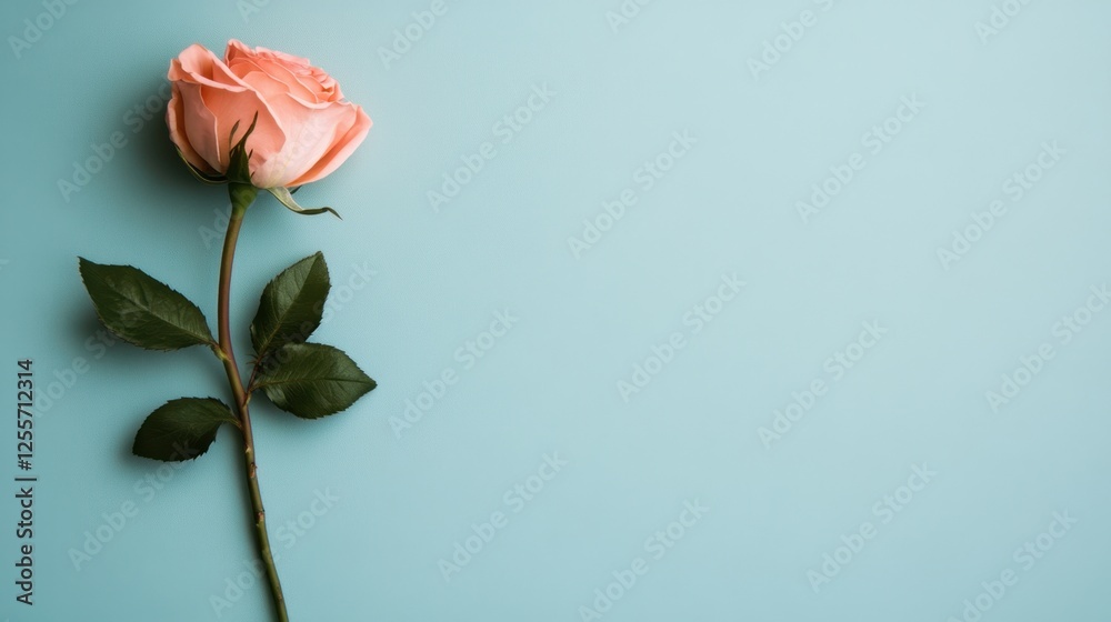 Fototapeta premium A delicate pink rose flower, isolated on a soft-colored background, leaving plenty of space for text or logos.
