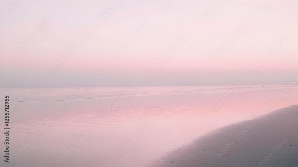 Fototapeta premium Pink Sunrise over Serene Beach: A Tranquil Coastal Landscape