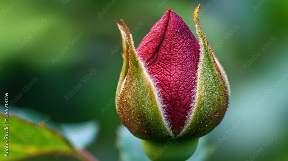 A macro shot of a red rose bud, focusing on its velvety texture and rich, deep color. A macro shot of a red rose bud, focusing on its velvety texture and rich, deep color.