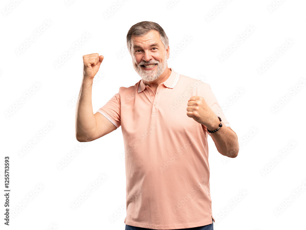 © opolja - Portrait of a satisfied mature man celebrating success isolated over transparent background © opolja - Portrait of a satisfied mature man celebrating success isolated over transparent background