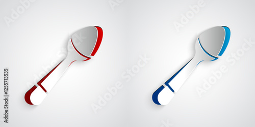 Paper cut Teaspoon icon isolated on grey background. Cooking utensil. Cutlery sign. Paper art style. Vector