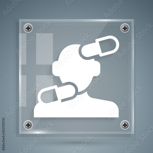 White Sedative pills icon isolated on grey background. Square glass panels. Vector