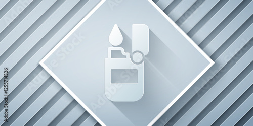 Paper cut Lighter icon isolated on grey background. Paper art style. Vector