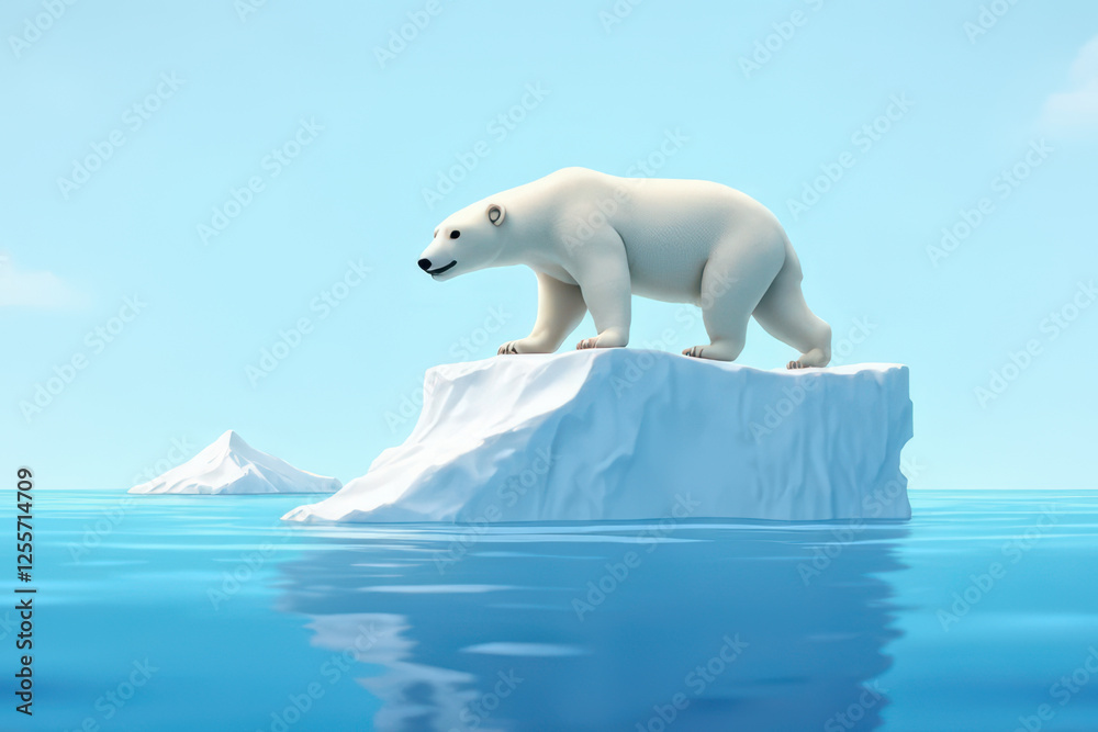 Naklejka premium polar bear standing on floating iceberg in calm blue ocean under clear sky
