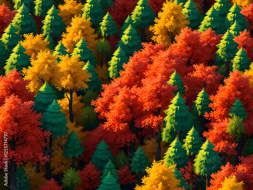 Mesmerizing 3D-Illustrated Fall Forest: A Visual Feast of Colorful Foliage and Realistic Textures