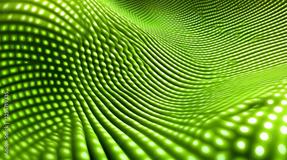 Obraz premium Abstract background featuring a vibrant lime green surface with a textured pattern of dots and ripples. The dots are bright, adding a luminous