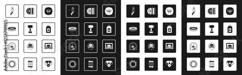 Set Gear shifter, Car air filter, muffler, Canister for motor machine oil, tire wheel, wash and Motor gas gauge icon. Vector
