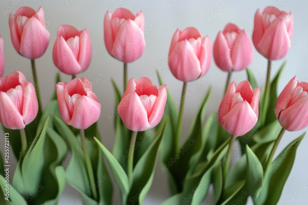 Fresh pink tulips arranged in a decorative vase, perfect for floral arrangements or spring-themed designs