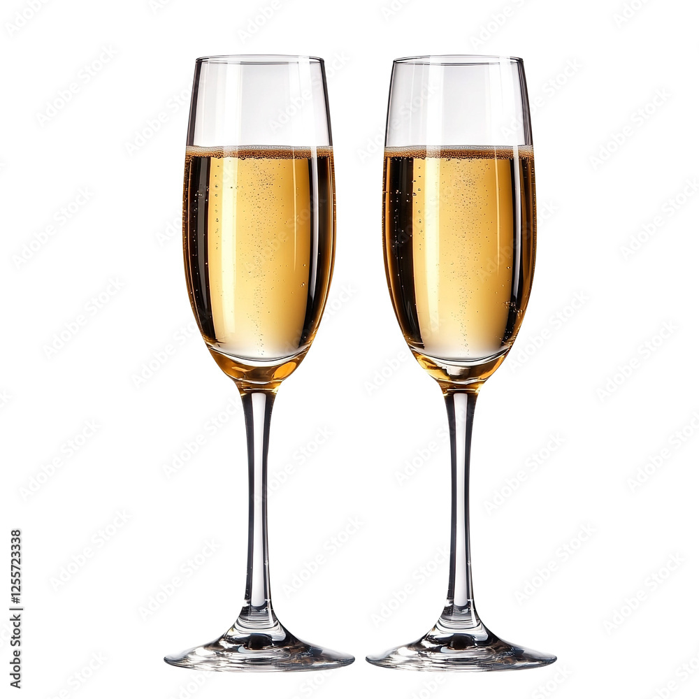 Two glasses of champagne, isolated on transparent cutout background Two glasses of champagne, isolated on transparent cutout background