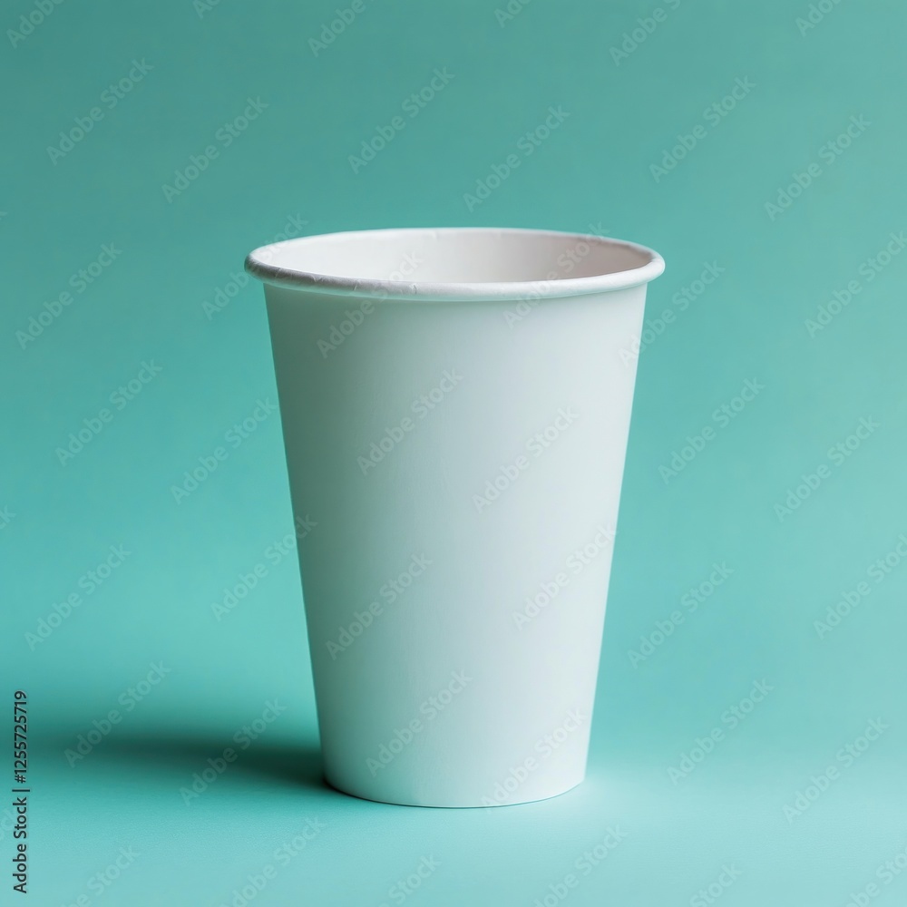 White paper cup on teal background, simple product shot for menu design White paper cup on teal background, simple product shot for menu design