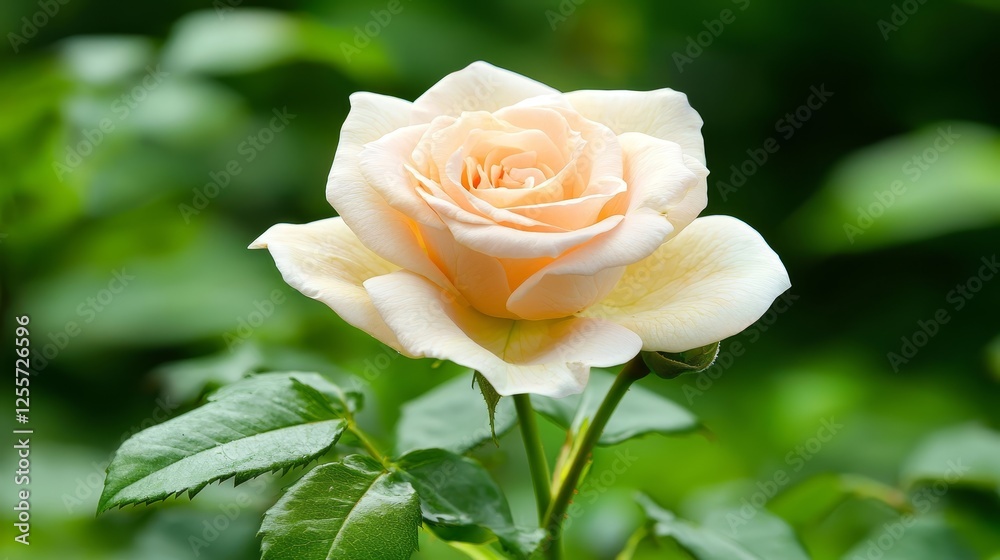 Captivating white rose single bloom amidst lush green foliage single Captivating white rose single bloom amidst lush green foliage single