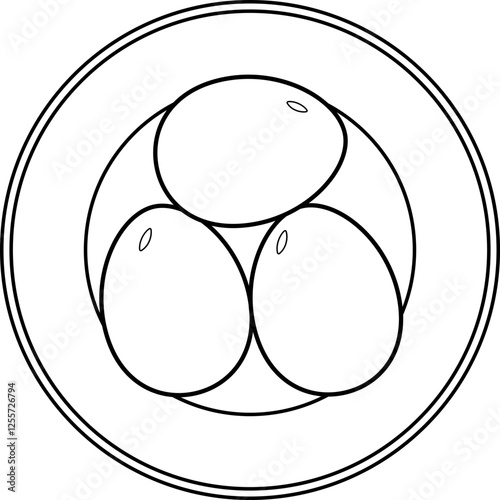 boiled eggs on a plate outline isolated.
Traditional spiced corned egg on a plate coloring pages.
Transparent background.