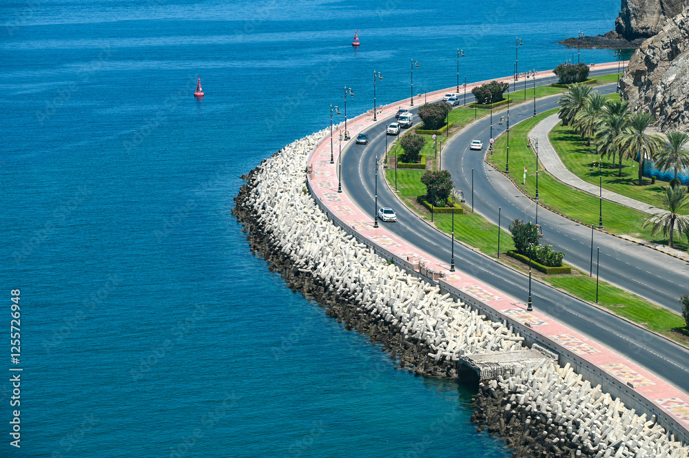 Fototapeta premium Panoramic view of Muscat harbour in Muttrah, Oman