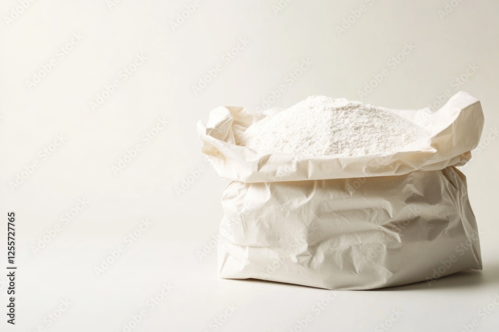 A bag of flour sitting on a table, ready for use A bag of flour sitting on a table, ready for use