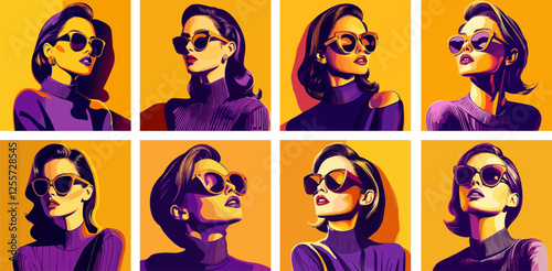 Cartoon woman portraits. Trendy fashion female in glasses urban model lady avatars faces, vogue hot edgy looks character person, isolated vector illustrations