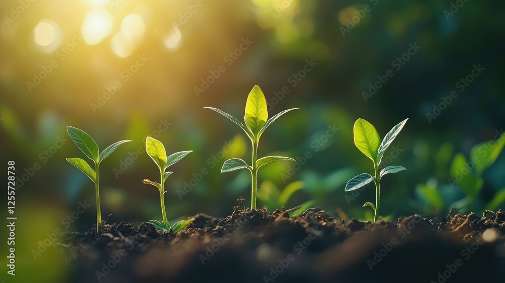Concept of business growth,profit, development and success. Young plants increase on sunny background.Growing money,finance and investment. Concept of business growth,profit, development and success. Young plants increase on sunny background.Growing money,finance and investment.