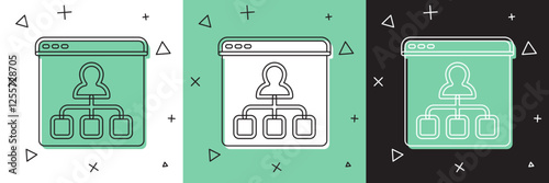 Set Online education and graduation icon isolated on white and green, black background. Online teacher on monitor. Webinar and video seminar learning. Vector