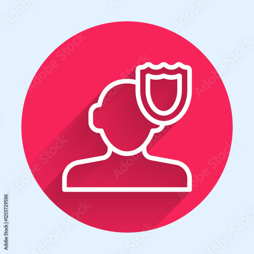 White line Psychology icon isolated with long shadow background. Psi symbol. Mental health concept, psychoanalysis analysis and psychotherapy. Red circle button. Vector