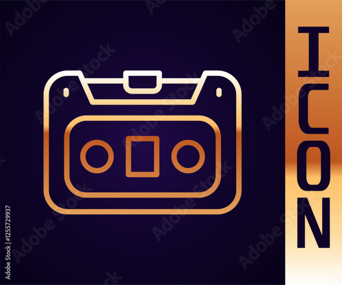 Gold line Retro audio cassette tape icon isolated on black background. Vector