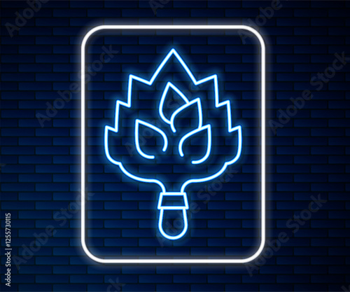 Glowing neon line Sauna broom icon isolated on brick wall background. Broom from birch twigs, branches for Russian steam bath, sauna, washhouse. Vector