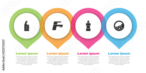 Set Bottle for cleaning agent, Water tap, and Washer. Business infographic template. Vector