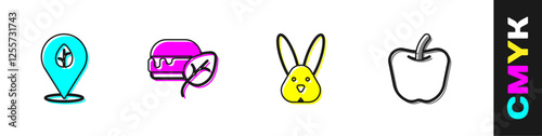 Set Vegan food diet, , Animal cruelty free and Apple icon. Vector