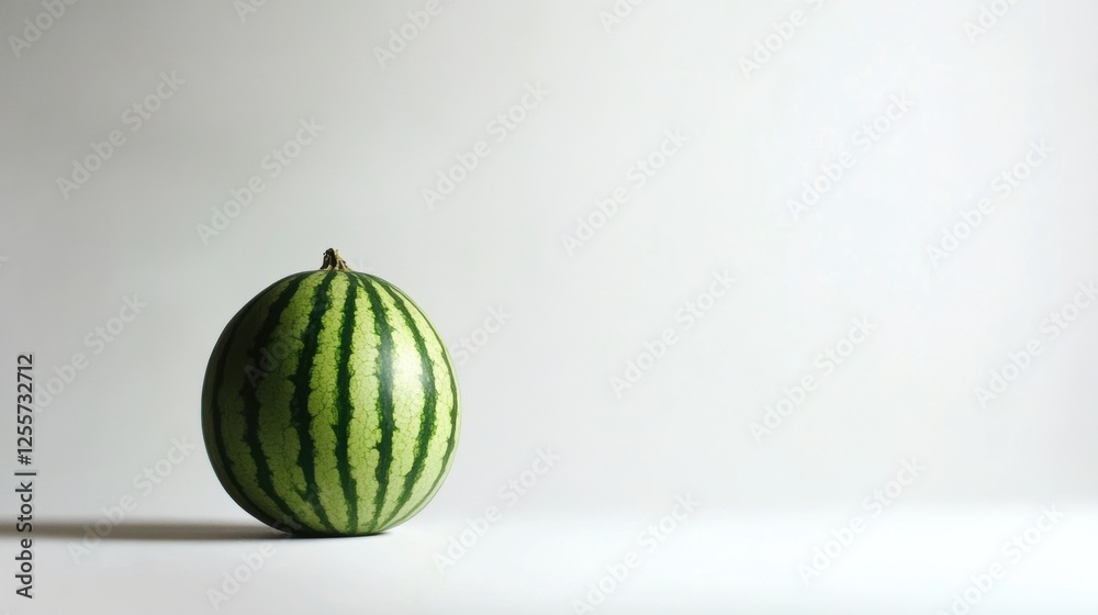 Single Fresh Watermelon Placed on a Minimalist White Background Highlighting Its Natural Beauty Single Fresh Watermelon Placed on a Minimalist White Background Highlighting Its Natural Beauty