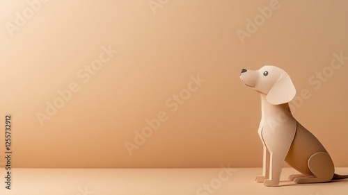 Minimalist paper-crafted dog on beige background