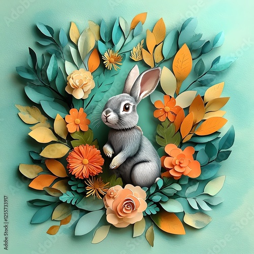 Imaginative watercolor scene showcasing a curious rabbit adventuring through a fantastical woodland surrounded by vibrant flora and fauna evocative of the playful ethereal style of children s book photo