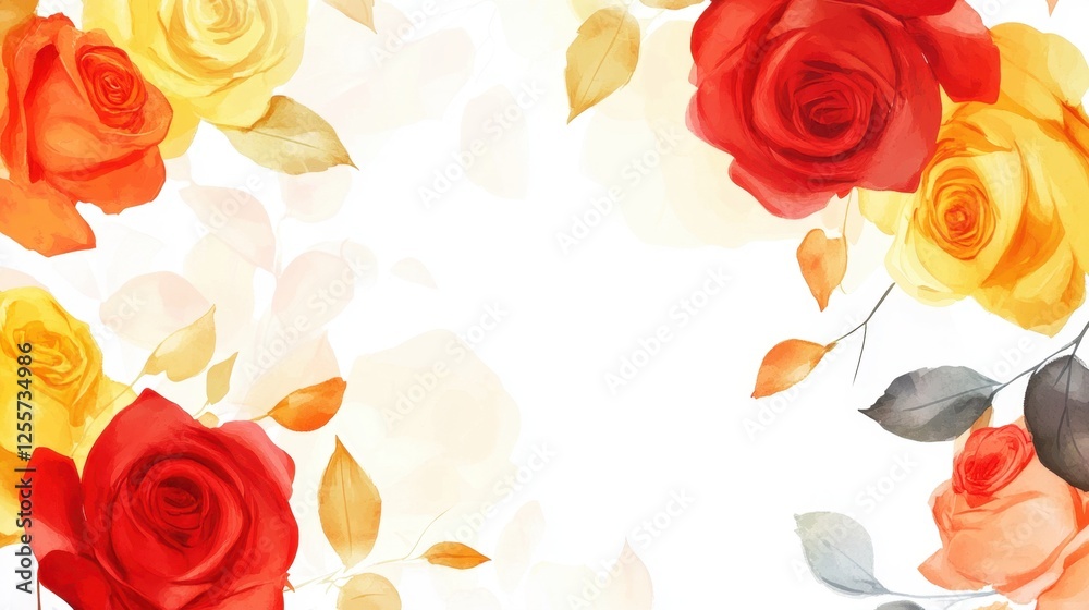 custom made wallpaper toronto digitalA bright and vibrant rose background featuring colorful roses in shades of red, yellow, and orange on a white backdrop.