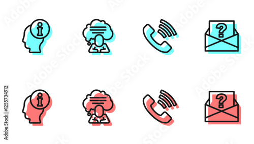 Set line Telephone 24 hours support, Information, Speech bubble chat and Envelope with question mark icon. Vector