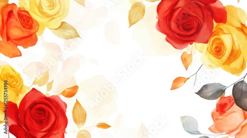 Wallpaper Mural A bright and vibrant rose background featuring colorful roses in shades of red, yellow, and orange on a white backdrop. Torontodigital.ca