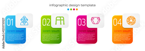 Set line Grandmother, Walker, Adult diaper and Vitamin pill. Business infographic template. Vector