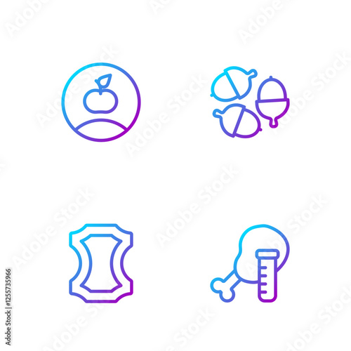 Set line Genetically modified chicken, Leather, Apple and Acorn. Gradient color icons. Vector