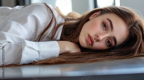 A person reclining on a laptop with a relaxed expression, possibly indicating a desire to disconnect or take a break photo