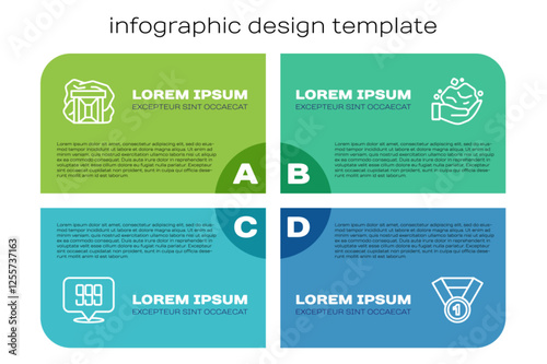 Set line Gold bars 24k, mine, medal and nugget. Business infographic template. Vector