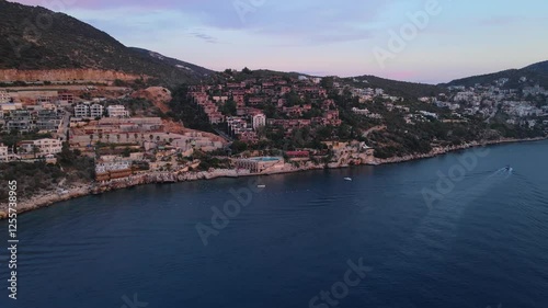 Aerial: Beautiful city on the shore of a beautiful bay. Mahalla Kalkan photo