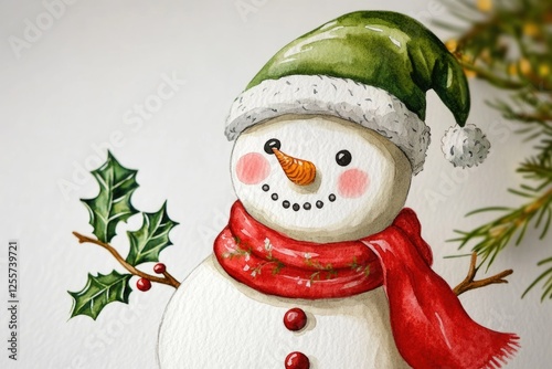 A winter scene featuring a snowman dressed as Santa Claus, perfect for holiday or winter-themed projects