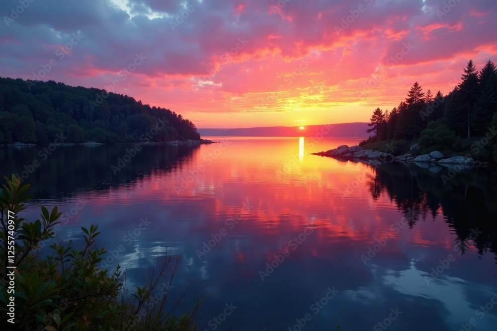 Tranquil Annapolis Basin at dusk with sunset light, lake, sunset Tranquil Annapolis Basin at dusk with sunset light, lake, sunset