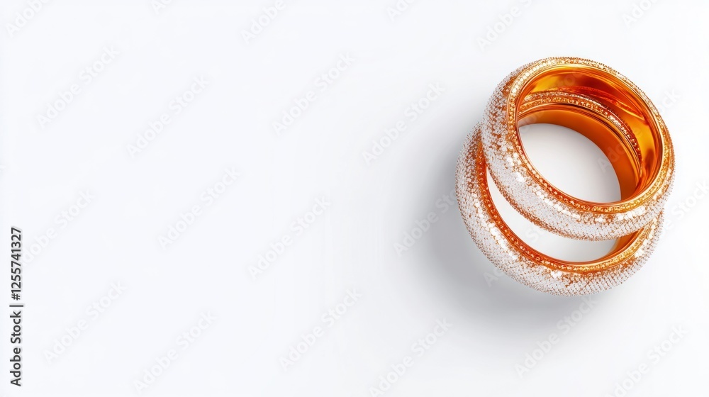 Realistic Golden Bangles with Intricate Detailing on a Minimalist White Background Realistic Golden Bangles with Intricate Detailing on a Minimalist White Background