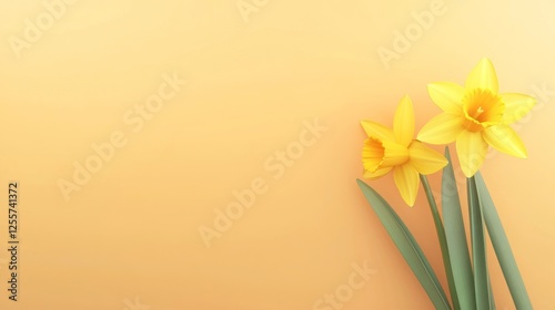 Bright Yellow Daffodils on Soft Yellow Background, Perfect for Spring Themes and Floral Design Projects