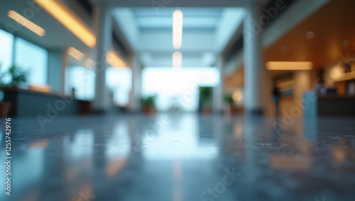 Wallpaper Mural Blurred shot of a modern building interior. The building is a hall with a shiny floor, skylights, and potted plants. Torontodigital.ca