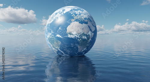 Floating Globe on Water Surreal Earth Reflection Concept for Climate Change and Environmental Awareness