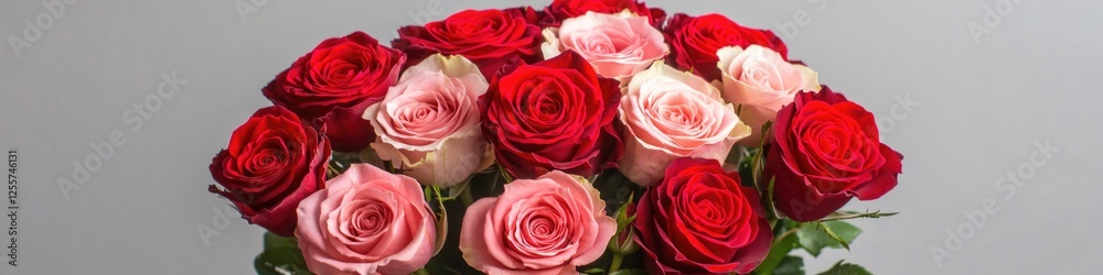 A beautiful arrangement of red and pink roses in a decorative vase A beautiful arrangement of red and pink roses in a decorative vase