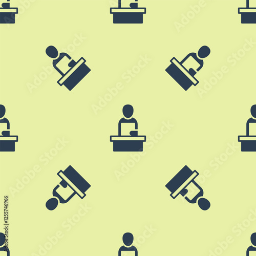 Blue Breaking news icon isolated seamless pattern on yellow background. News on television. News anchor broadcasting. Mass media. Evening news. Vector